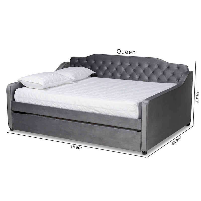 Lit de repos contemporain en velours capitonné avec lit gigogne