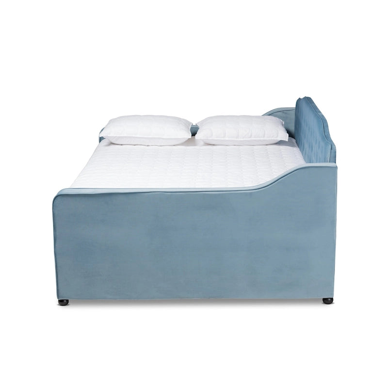 Lit de repos contemporain en velours capitonné avec lit gigogne