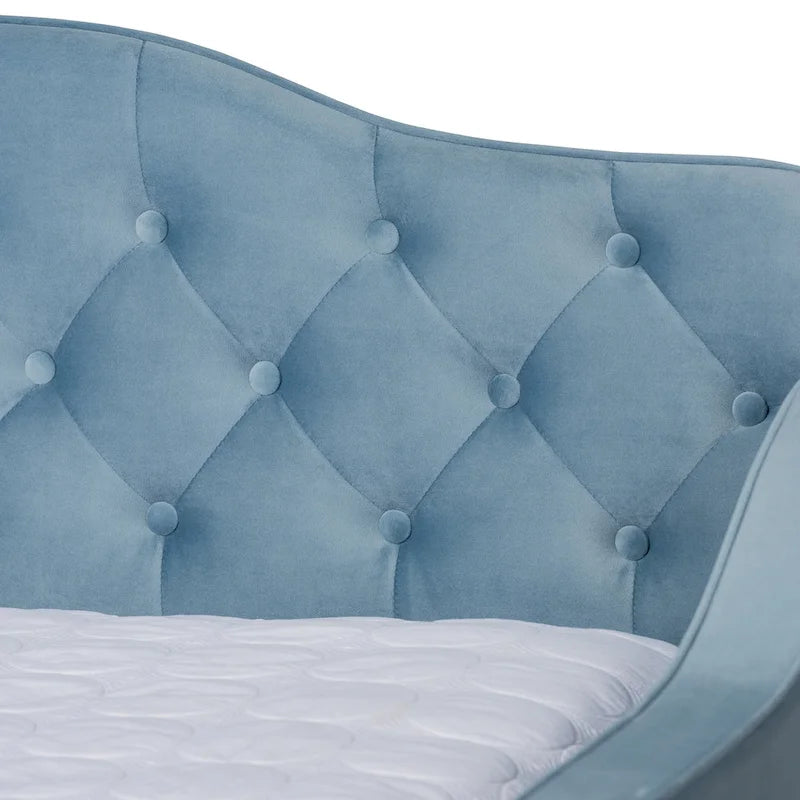 Lit de repos contemporain en velours capitonné avec lit gigogne