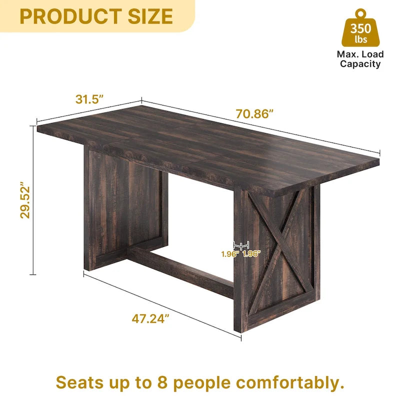 Table de salle à manger de style ferme, grande, 180 cm, pour 6 à 8 personnes