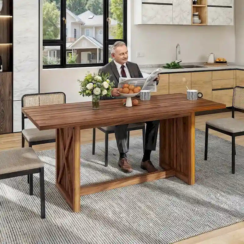 Table de salle à manger de style ferme, grande, 180 cm, pour 6 à 8 personnes