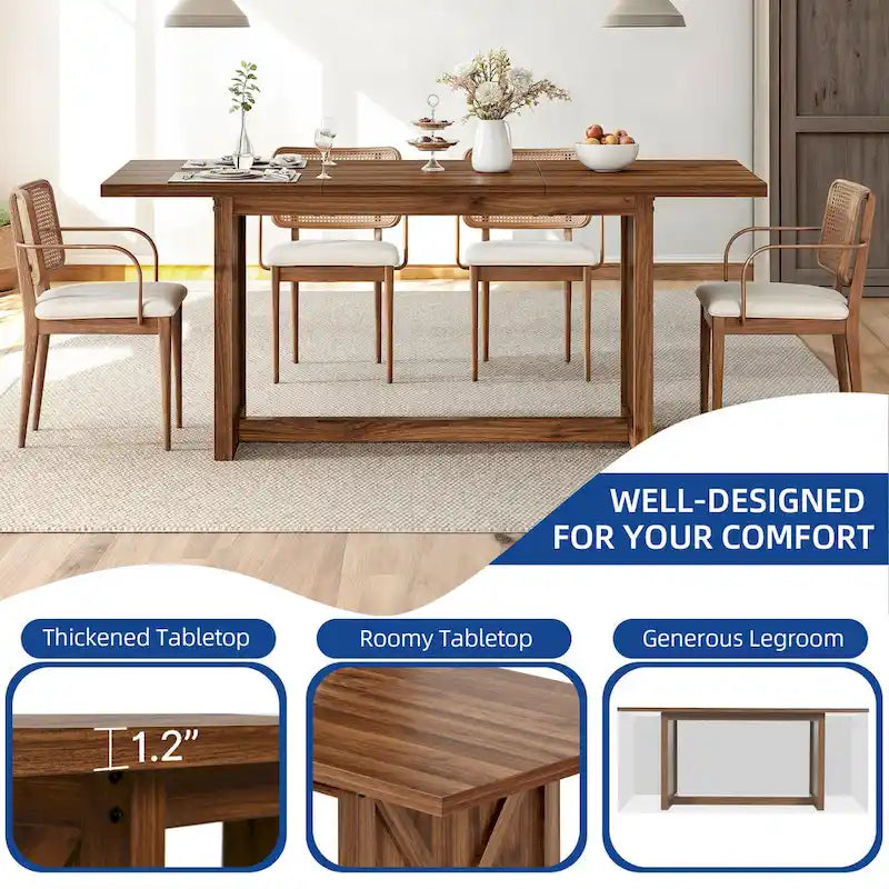 Table de salle à manger de style ferme, grande, 180 cm, pour 6 à 8 personnes