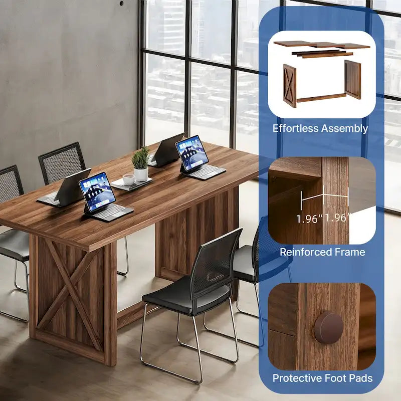 Table de salle à manger de style ferme, grande, 180 cm, pour 6 à 8 personnes