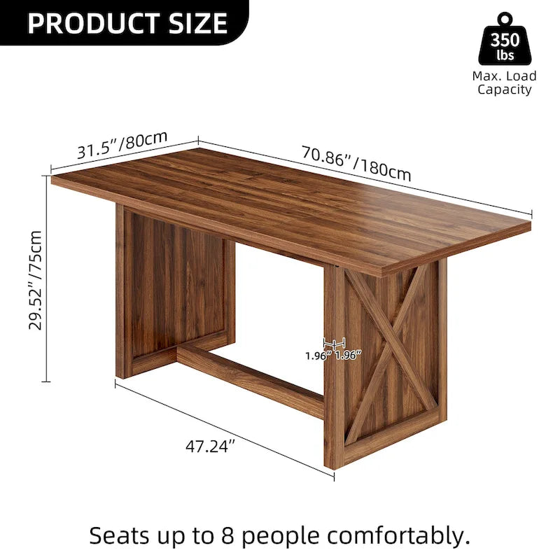 Table de salle à manger de style ferme, grande, 180 cm, pour 6 à 8 personnes