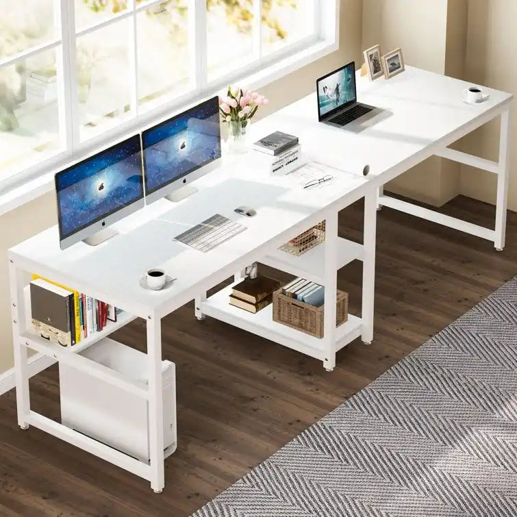 78,7 Bureau double avec étagère, Bureau pour deux personnes