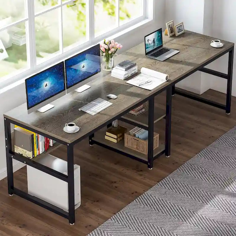 78,7 Bureau double avec étagère, Bureau pour deux personnes