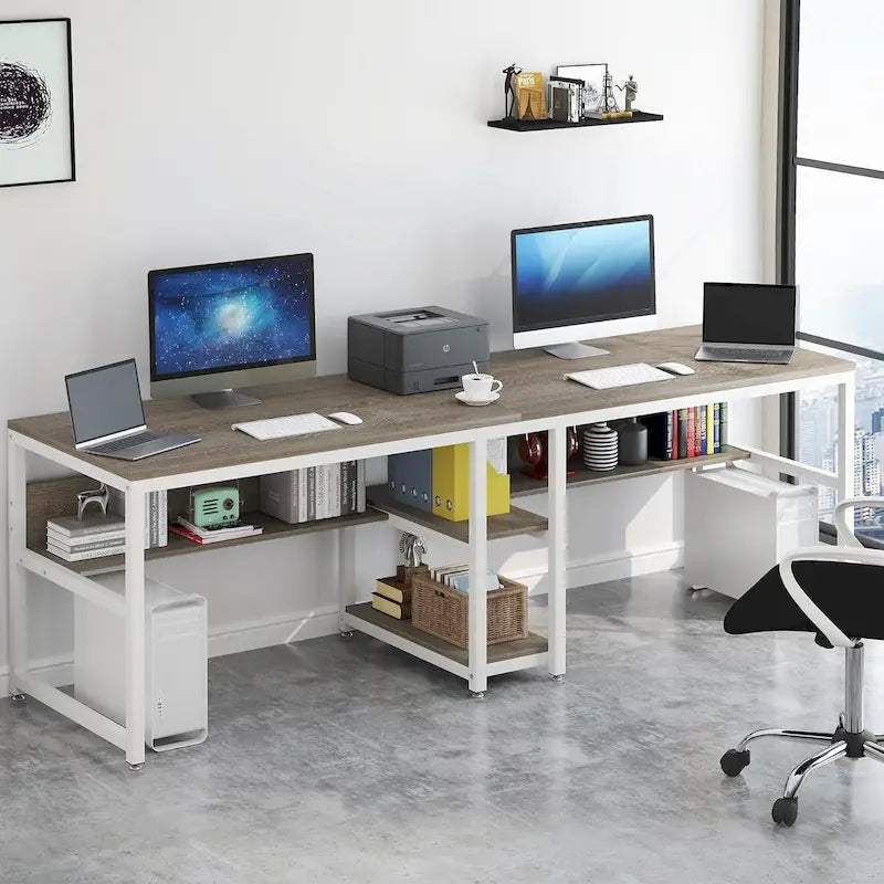 78,7 Bureau double avec étagère, Bureau pour deux personnes
