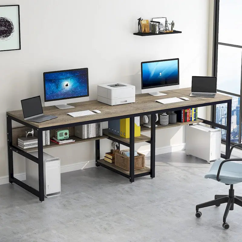 78,7 Bureau double avec étagère, Bureau pour deux personnes