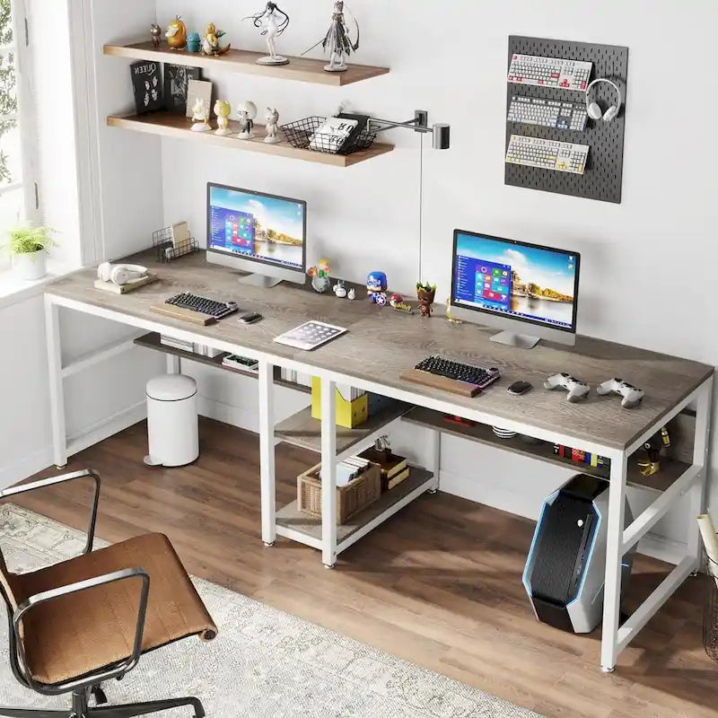 78,7 Bureau double avec étagère, Bureau pour deux personnes