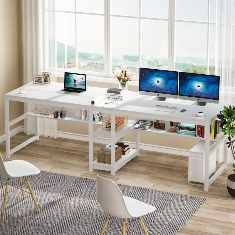 78,7 Bureau double avec étagère, Bureau pour deux personnes