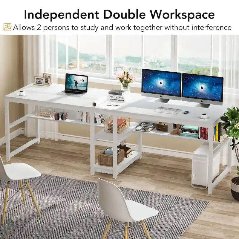 78,7 Bureau double avec étagère, Bureau pour deux personnes