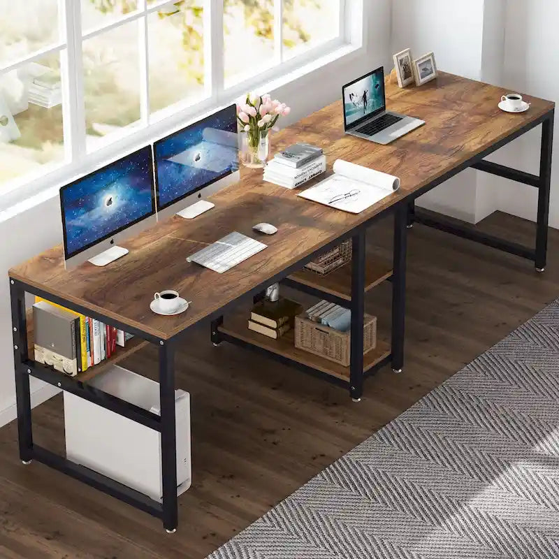 78,7 Bureau double avec étagère, Bureau pour deux personnes