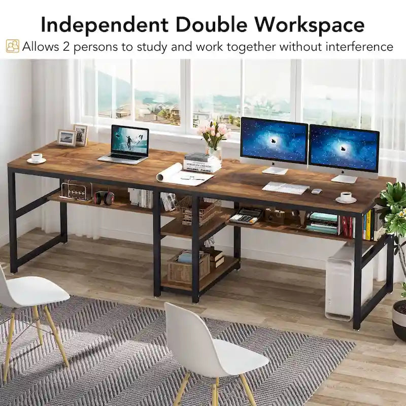 78,7 Bureau double avec étagère, Bureau pour deux personnes