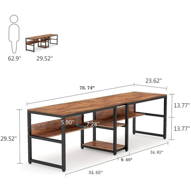 78,7 Bureau double avec étagère, Bureau pour deux personnes