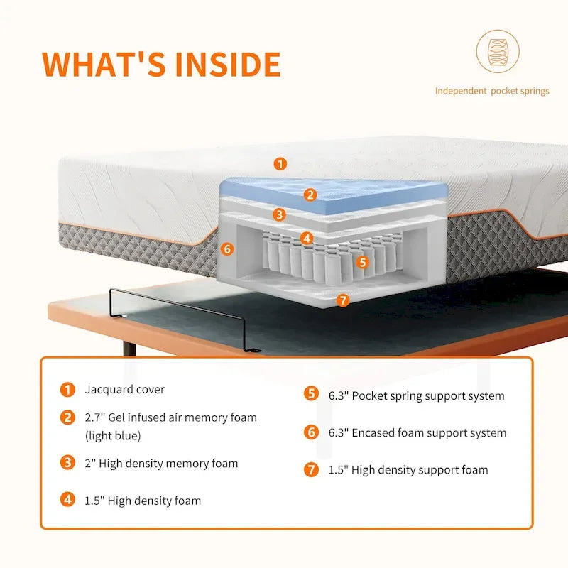 Cadre de lit réglable avec matelas hybride en mousse à mémoire de forme de 35 cm