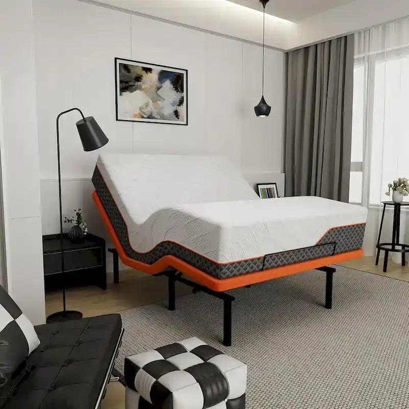 Cadre de lit réglable avec matelas hybride en mousse à mémoire de forme de 35 cm