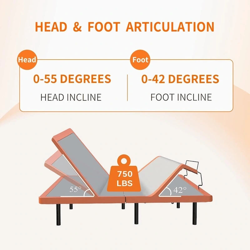 Cadre de lit réglable avec matelas hybride en mousse à mémoire de forme de 35 cm