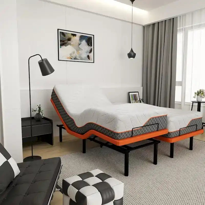 Cadre de lit réglable avec matelas hybride en mousse à mémoire de forme de 35 cm