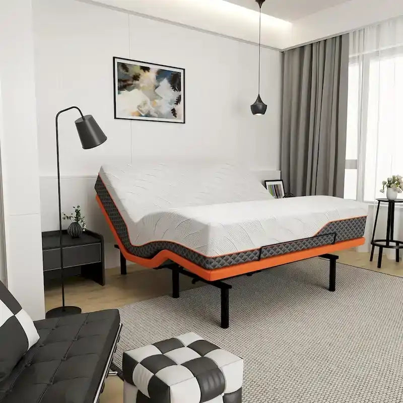 Cadre de lit réglable avec matelas hybride en mousse à mémoire de forme de 35 cm