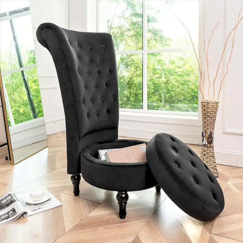 Chaise de coiffeuse à dossier haut en velours, largeur 20 po