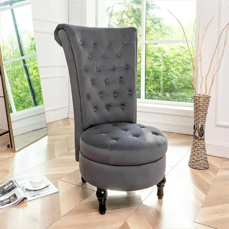 Chaise de coiffeuse à dossier haut en velours, largeur 20 po