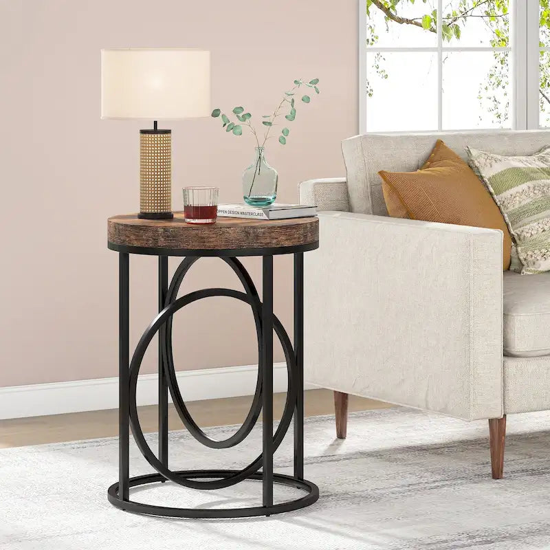 Table d'appoint ronde en bois, marbre blanc, 20 po, avec base en O dorée