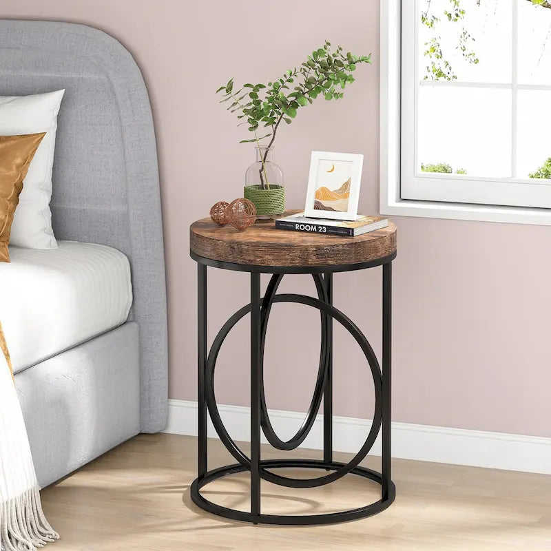 Table d'appoint ronde en bois, marbre blanc, 20 po, avec base en O dorée