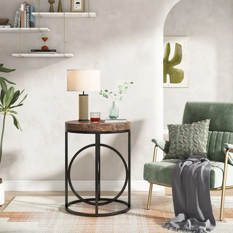 Table d'appoint ronde en bois, marbre blanc, 20 po, avec base en O dorée