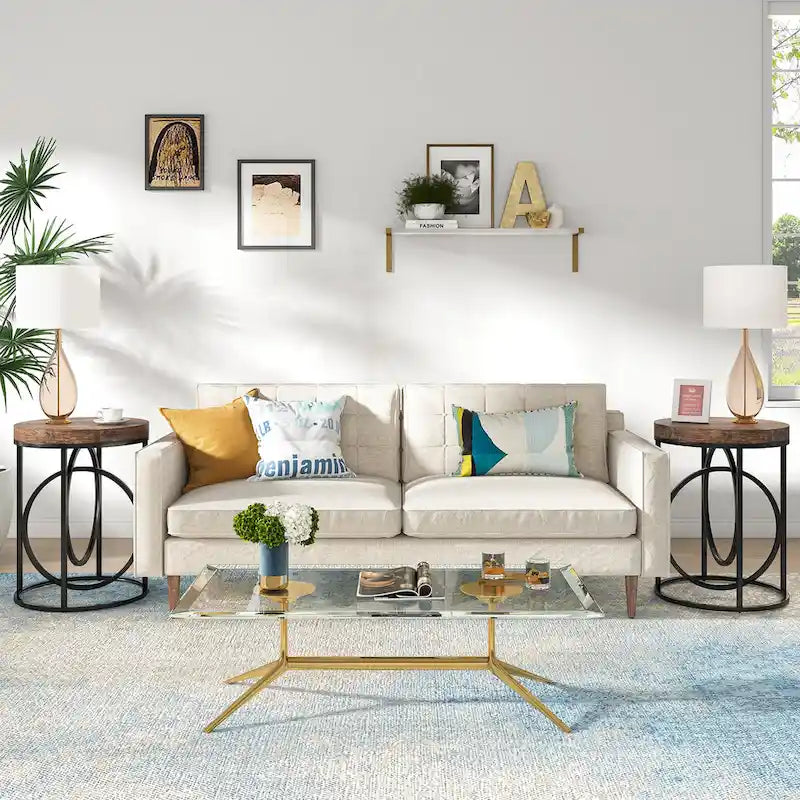 Table d'appoint ronde en bois, marbre blanc, 20 po, avec base en O dorée