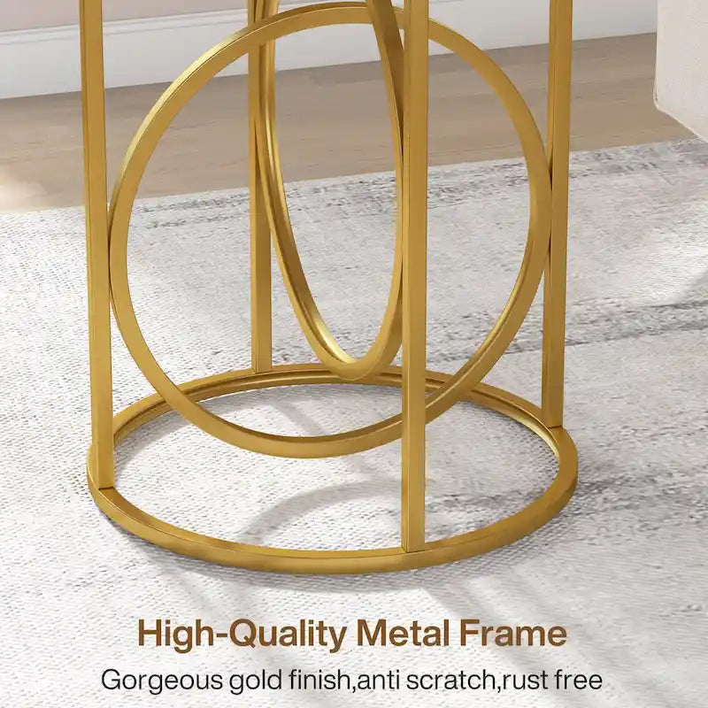 Table d'appoint ronde en bois, marbre blanc, 20 po, avec base en O dorée