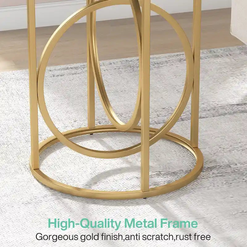 Table d'appoint ronde en bois, marbre blanc, 20 po, avec base en O dorée