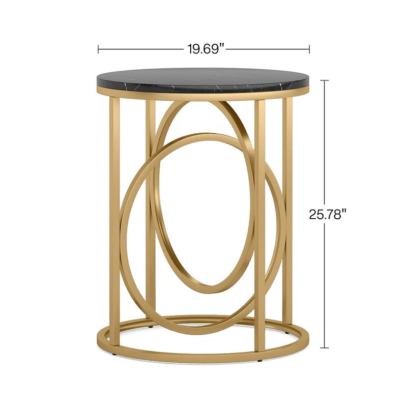 Table d'appoint ronde en bois, marbre blanc, 20 po, avec base en O dorée