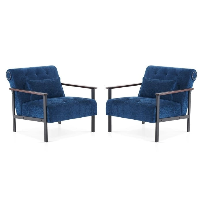 Lot de 2 fauteuils de salon ergonomiques modernes pour salon, chenille