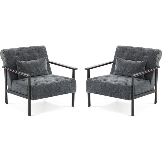 Lot de 2 fauteuils de salon ergonomiques modernes pour salon, chenille
