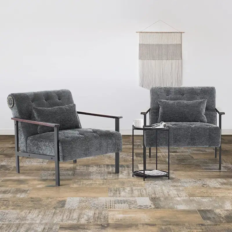 Lot de 2 fauteuils de salon ergonomiques modernes pour salon, chenille
