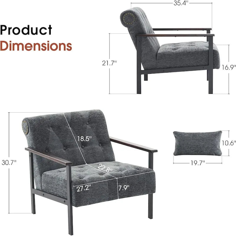 Lot de 2 fauteuils de salon ergonomiques modernes pour salon, chenille