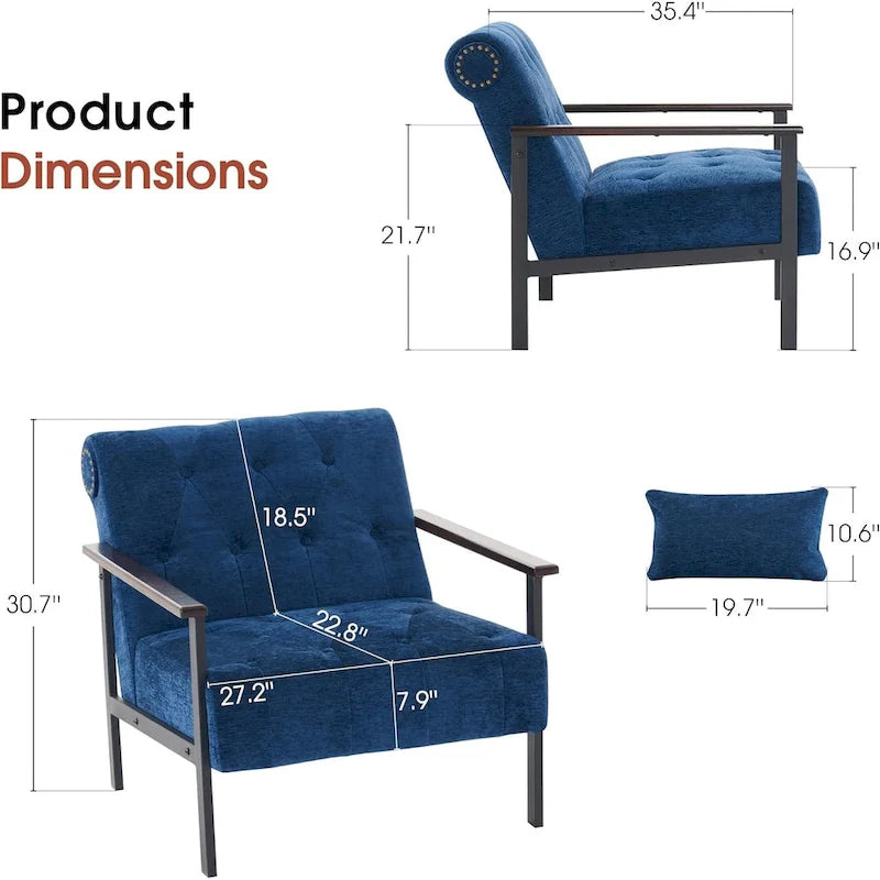 Lot de 2 fauteuils de salon ergonomiques modernes pour salon, chenille