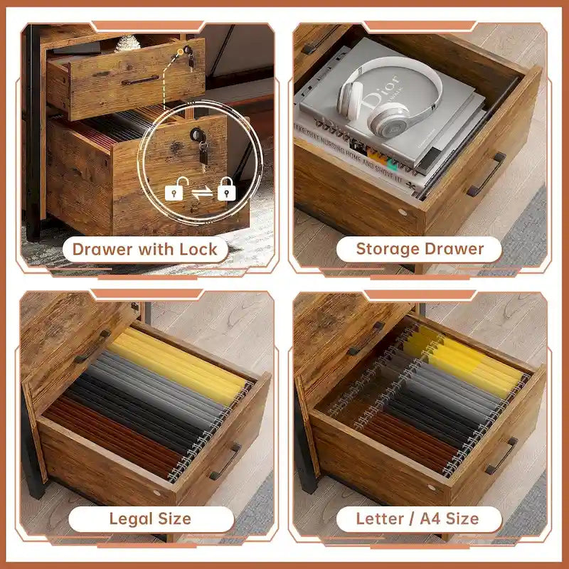 Bureau d'ordinateur LED avec tiroirs à serrure, plateau de clavier et prise de courant