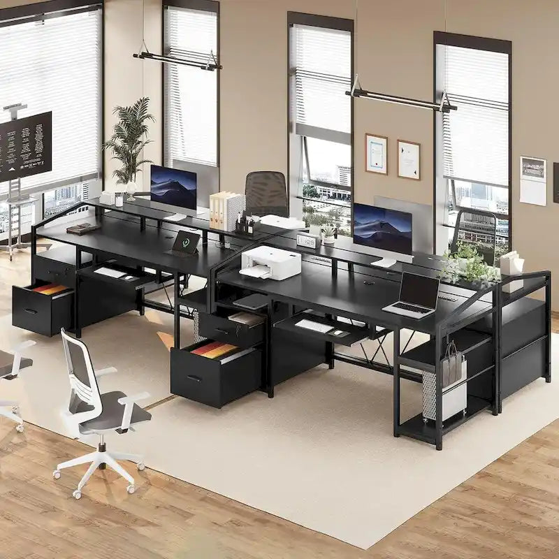 Bureau d'ordinateur LED avec tiroirs à serrure, plateau de clavier et prise de courant
