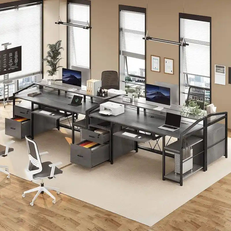 Bureau d'ordinateur LED avec tiroirs à serrure, plateau de clavier et prise de courant