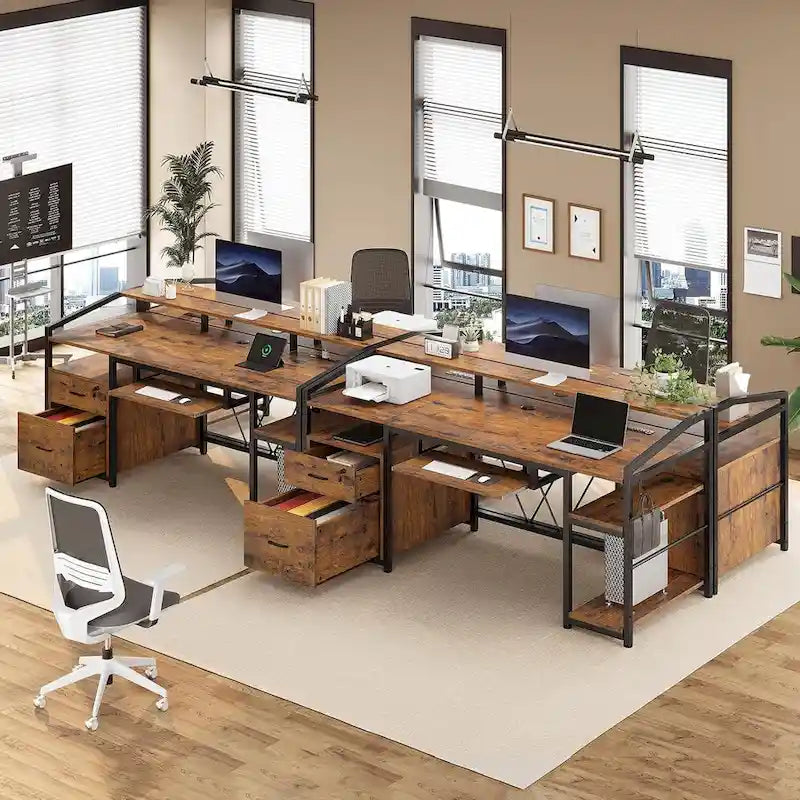 Bureau d'ordinateur LED avec tiroirs à serrure, plateau de clavier et prise de courant