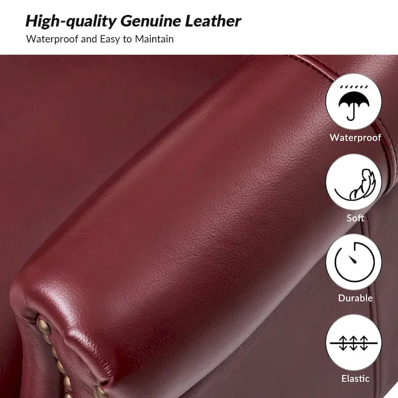 Fauteuil en cuir véritable avec clous décoratifs et coussin amovible, lot de 2