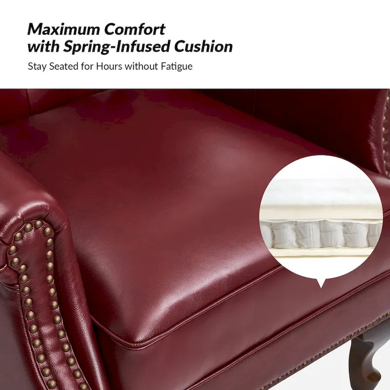 Fauteuil en cuir véritable avec clous décoratifs et coussin amovible, lot de 2