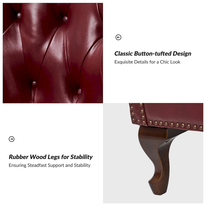 Fauteuil en cuir véritable avec clous décoratifs et coussin amovible, lot de 2