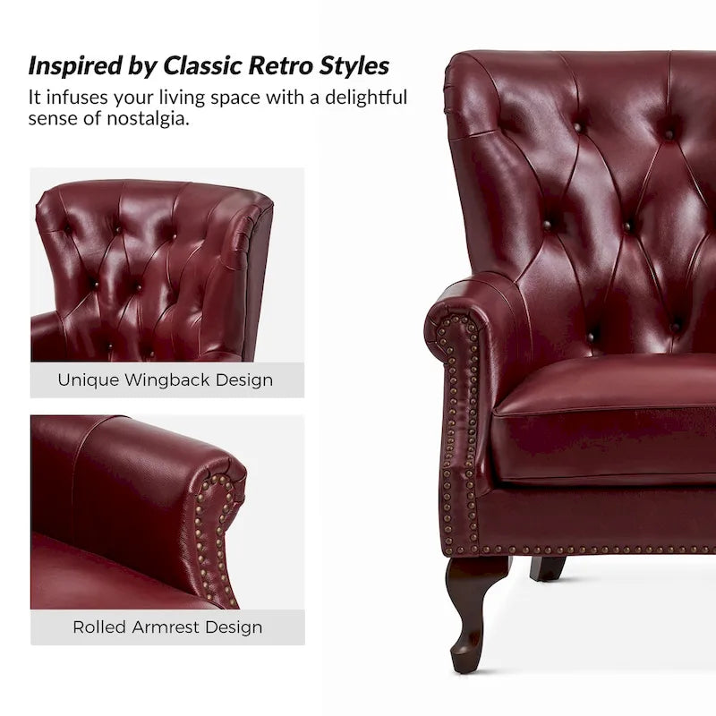 Fauteuil en cuir véritable avec clous décoratifs et coussin amovible, lot de 2
