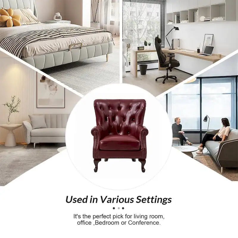 Fauteuil en cuir véritable avec clous décoratifs et coussin amovible, lot de 2