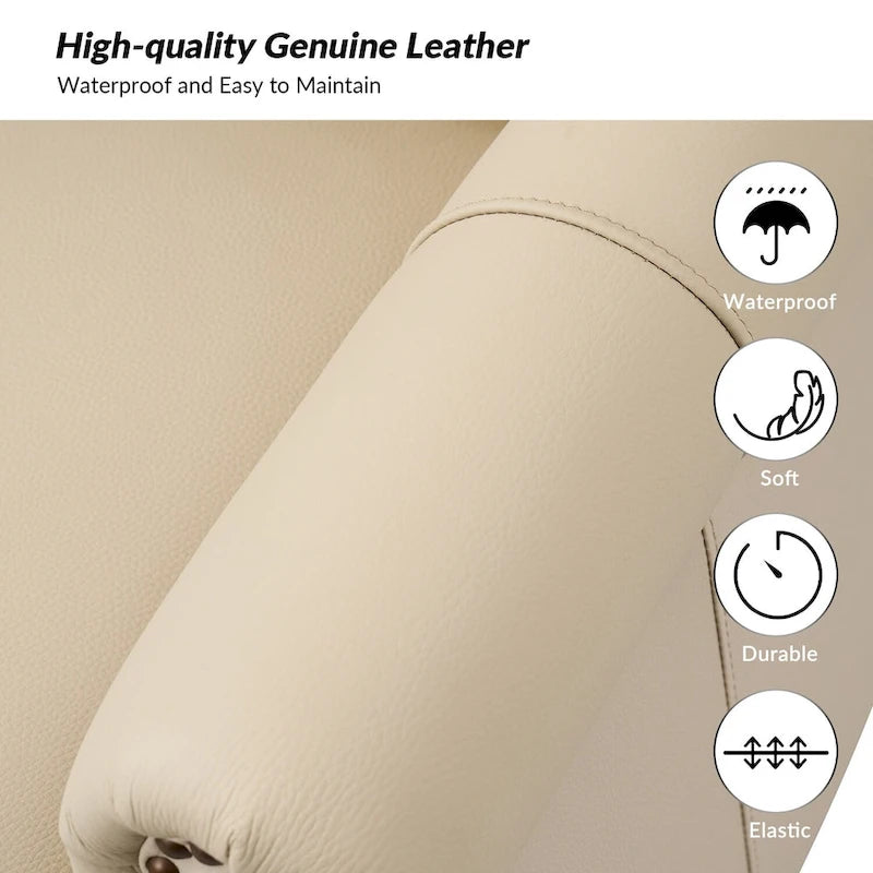 Fauteuil en cuir véritable avec clous décoratifs et coussin amovible, lot de 2
