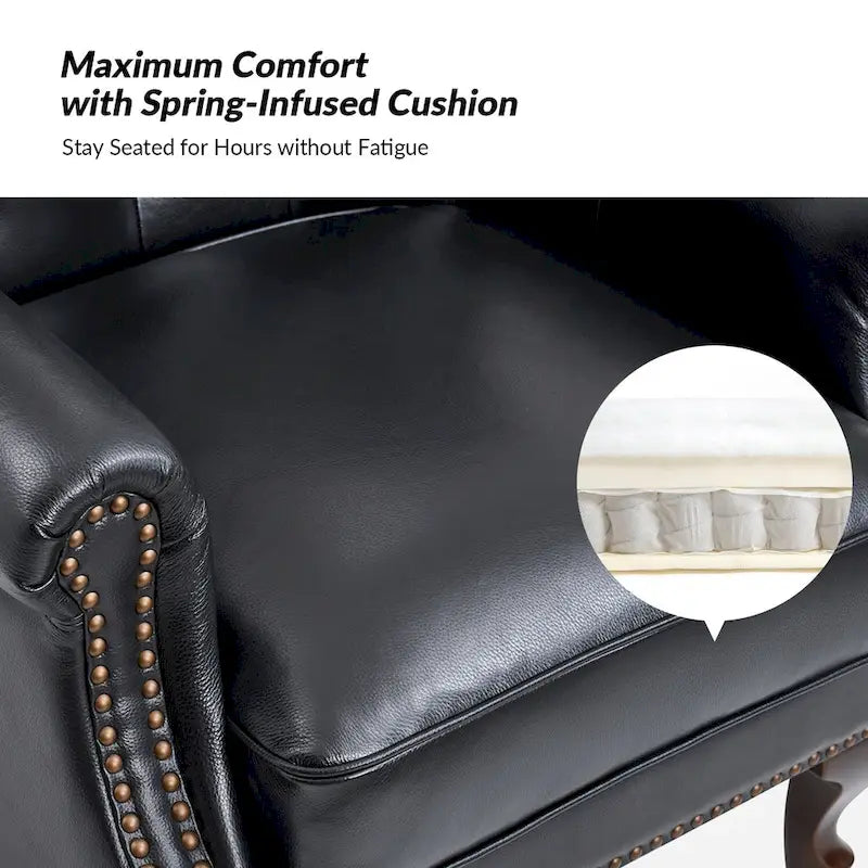 Fauteuil en cuir véritable avec clous décoratifs et coussin amovible, lot de 2