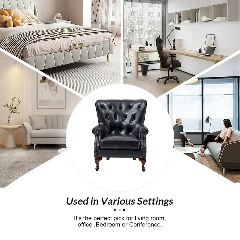 Fauteuil en cuir véritable avec clous décoratifs et coussin amovible, lot de 2