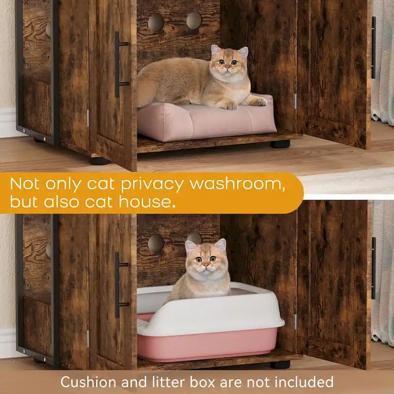 Cache-litière 2-en-1 pour chat avec 3 étagères et une porte